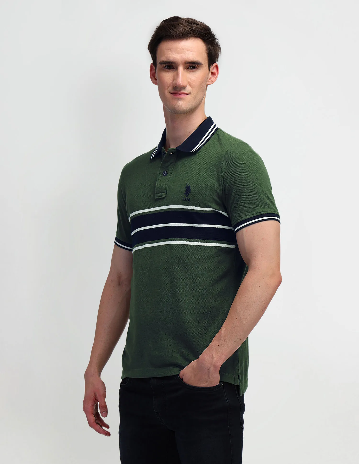 U.S. Polo Assn. Denim Co. Horizontal Striped Slim Fit Polo Shirt