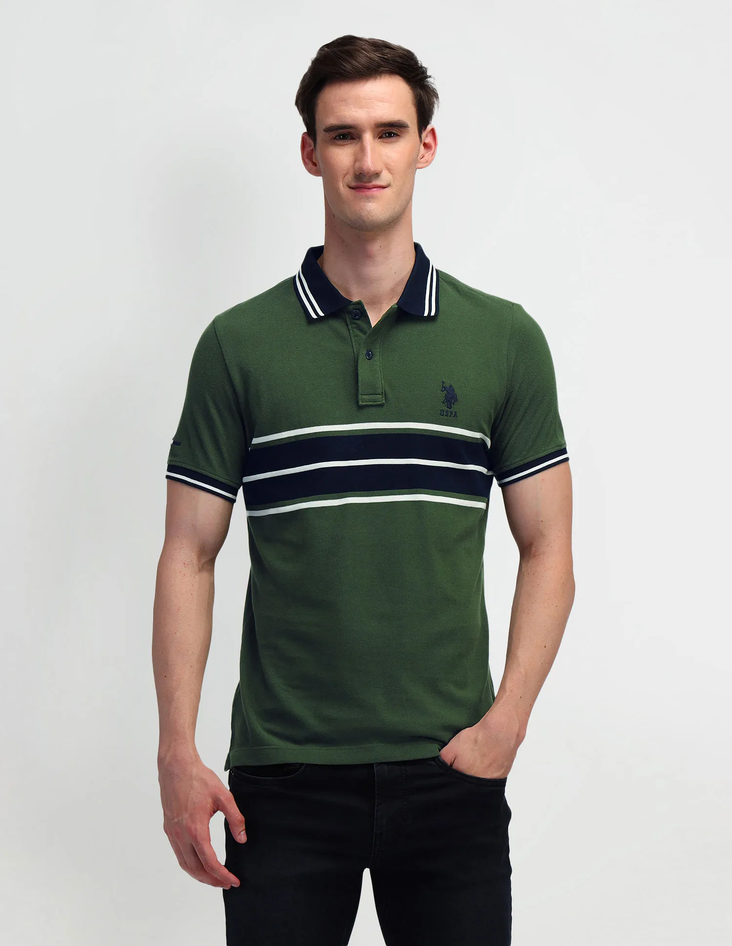 U.S. Polo Assn. Denim Co. Horizontal Striped Slim Fit Polo Shirt