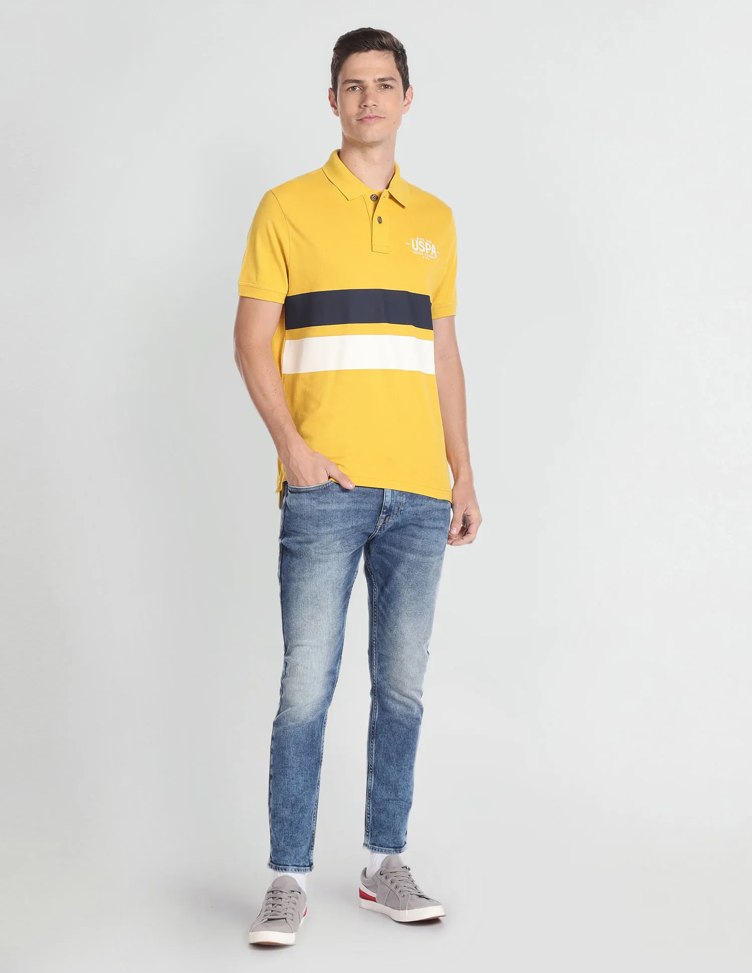 U.S. Polo Assn. Denim Co. Ribbed Collar Colour Block Polo Shirt