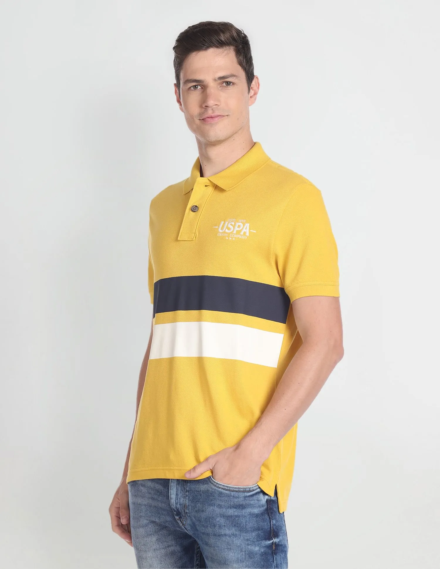 U.S. Polo Assn. Denim Co. Ribbed Collar Colour Block Polo Shirt