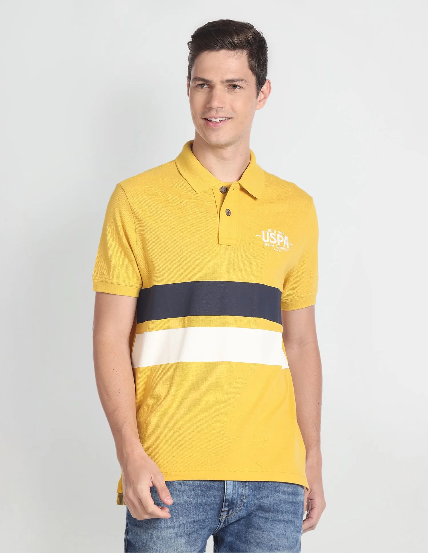 U.S. Polo Assn. Denim Co. Ribbed Collar Colour Block Polo Shirt