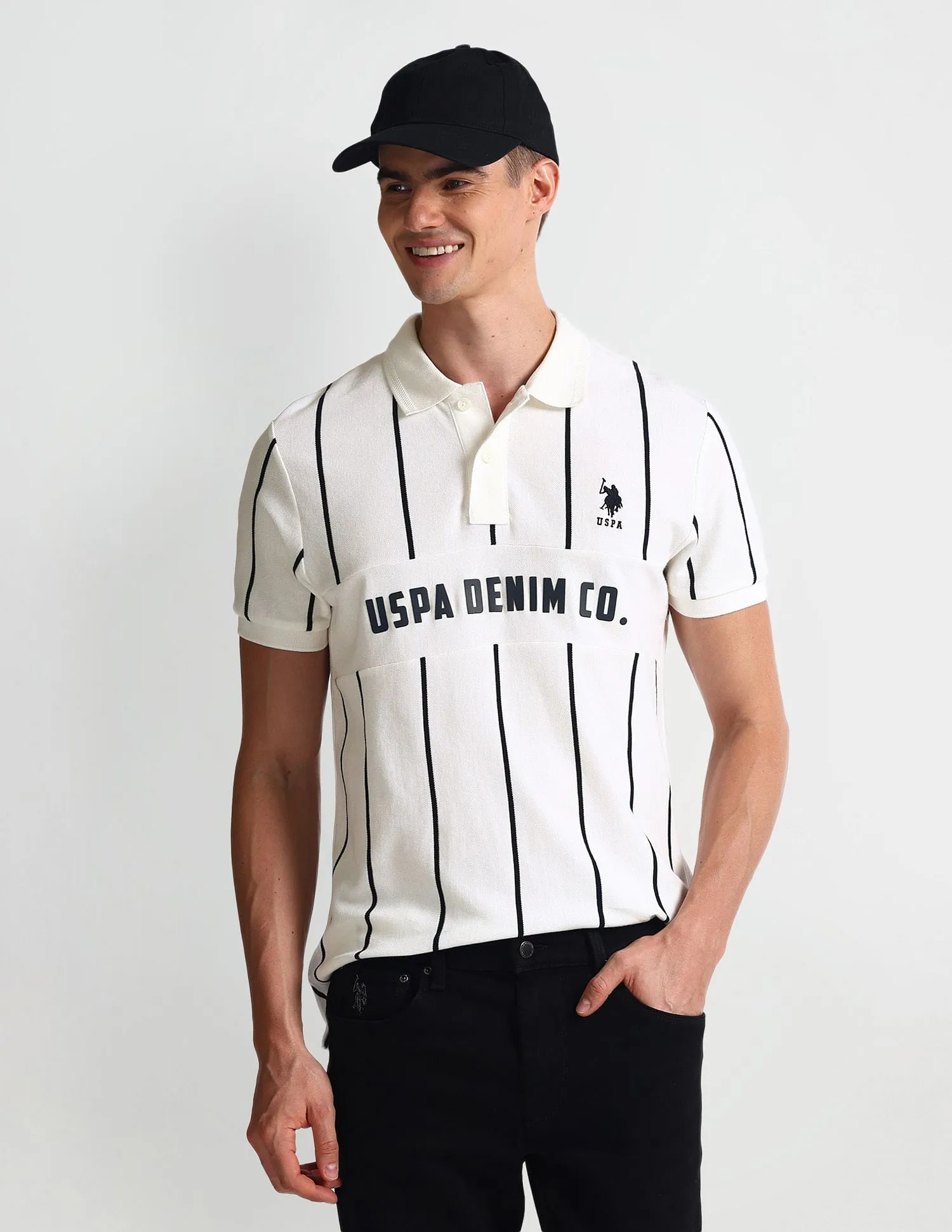 U.S. Polo Assn. Denim Co. Vertical Stripe Muscle Fit Polo Shirt