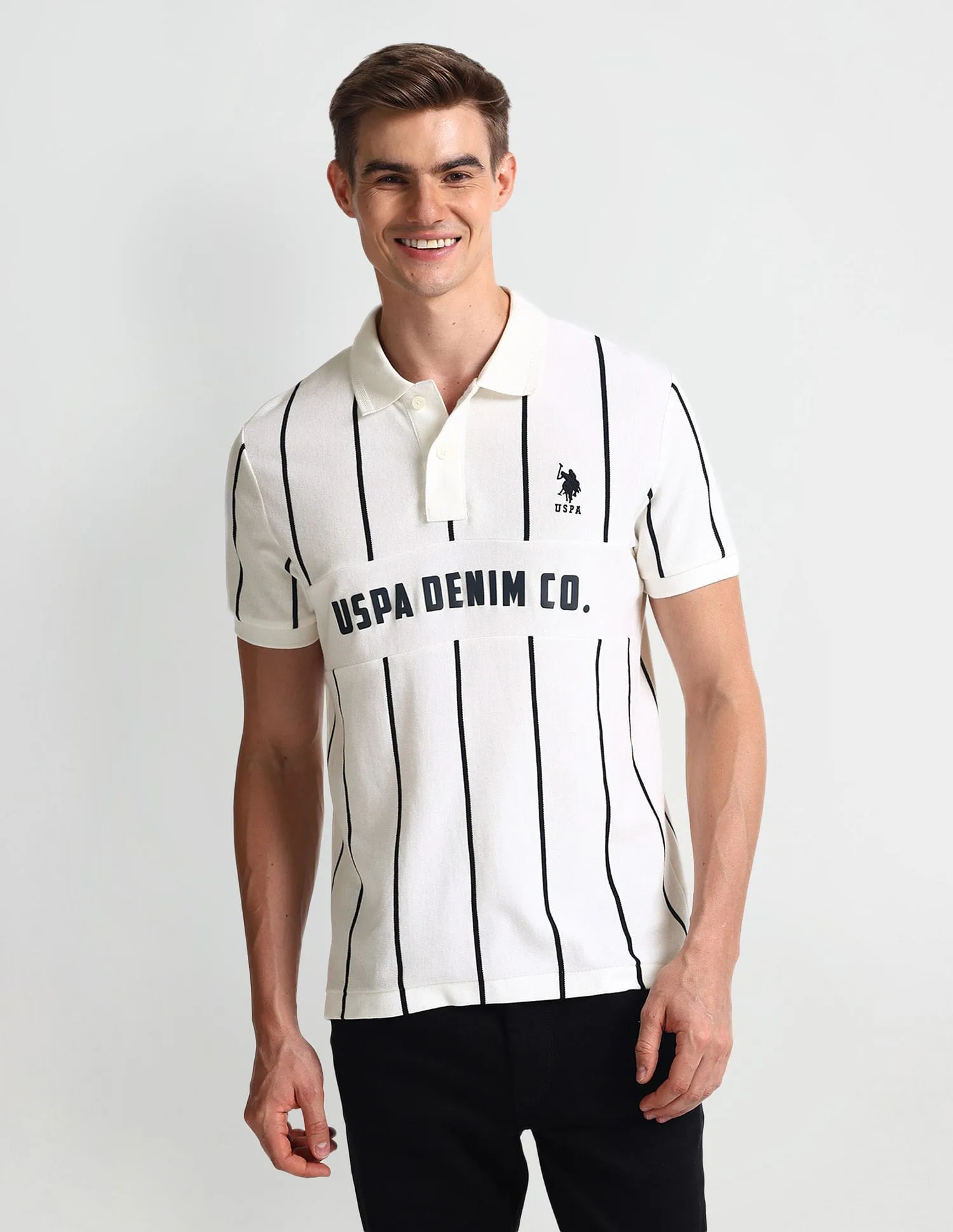 U.S. Polo Assn. Denim Co. Vertical Stripe Muscle Fit Polo Shirt