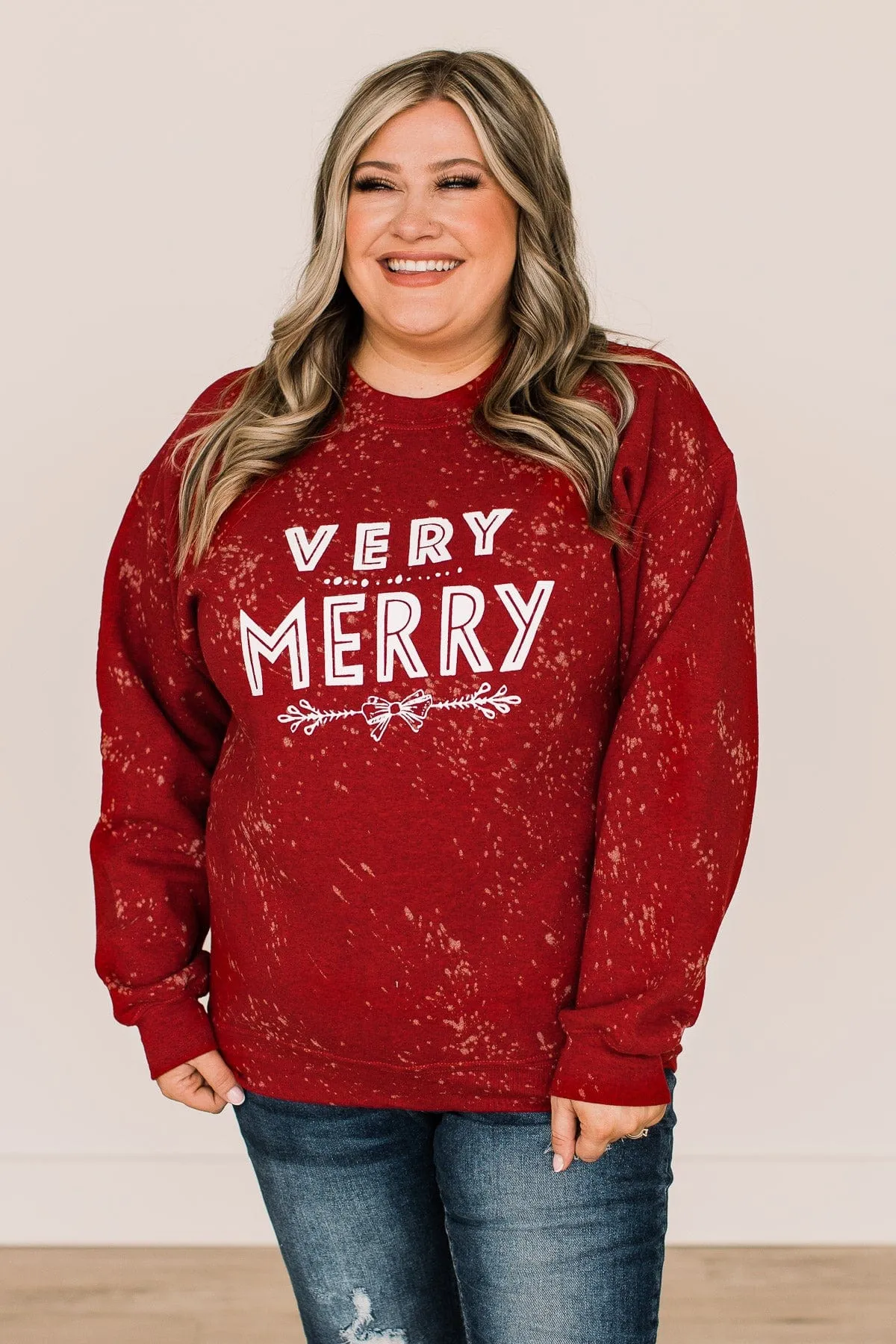 Very Merry Bleached Crew Neck- Red