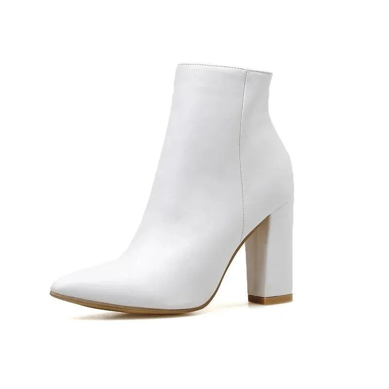 White Pointed Toe Women Ankle Boots