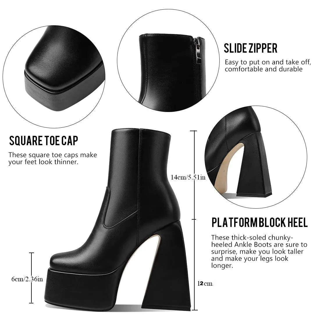 Women Platform Zipper Ankle Boots