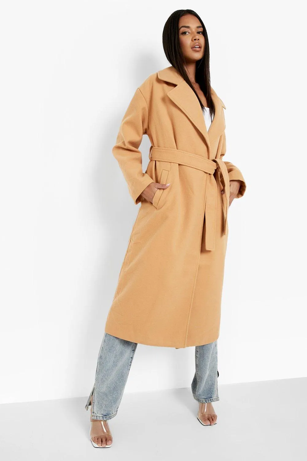 Wool Look Belted Coat