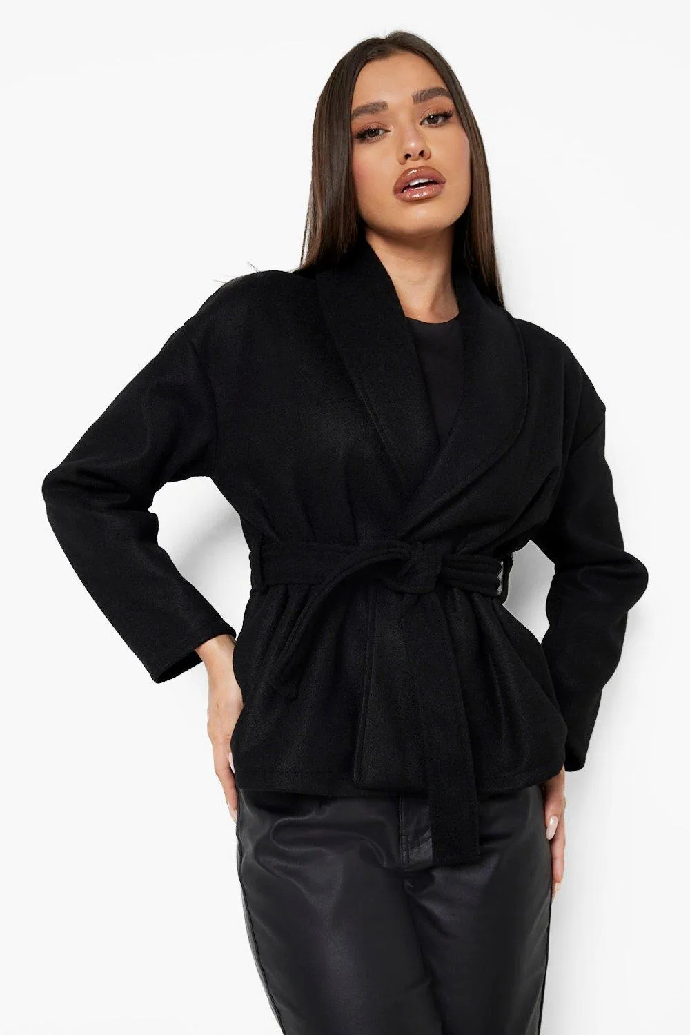 Wrap Wool Look Belted Coat