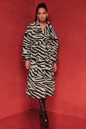 Zebra Belted Wool Look Coat