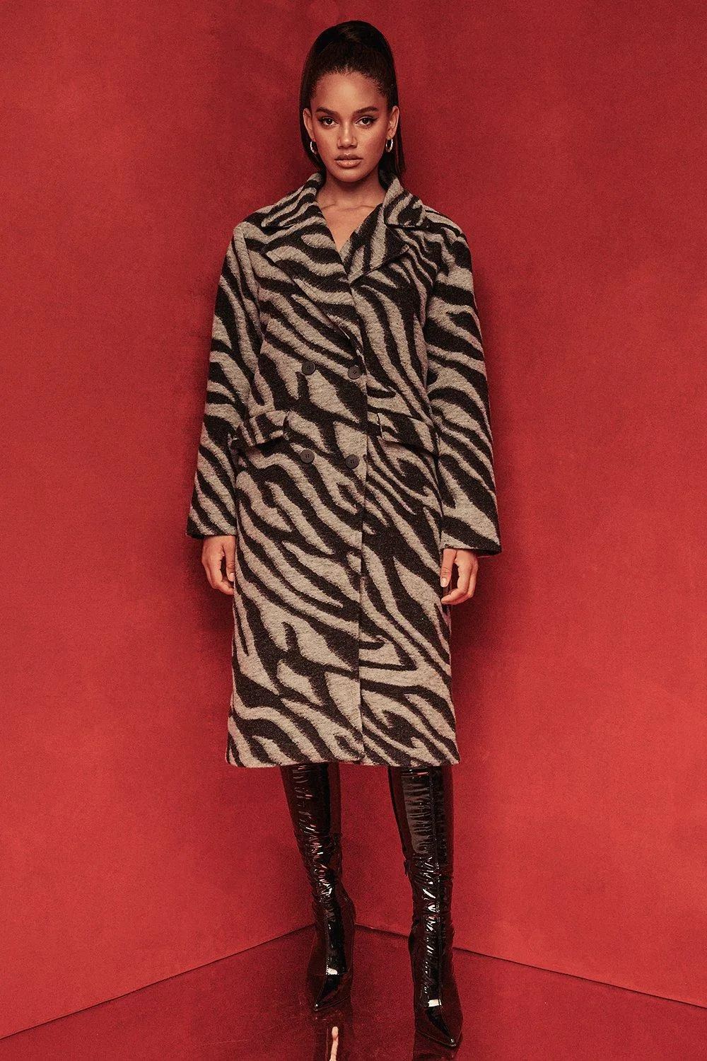 zebra wool look coat